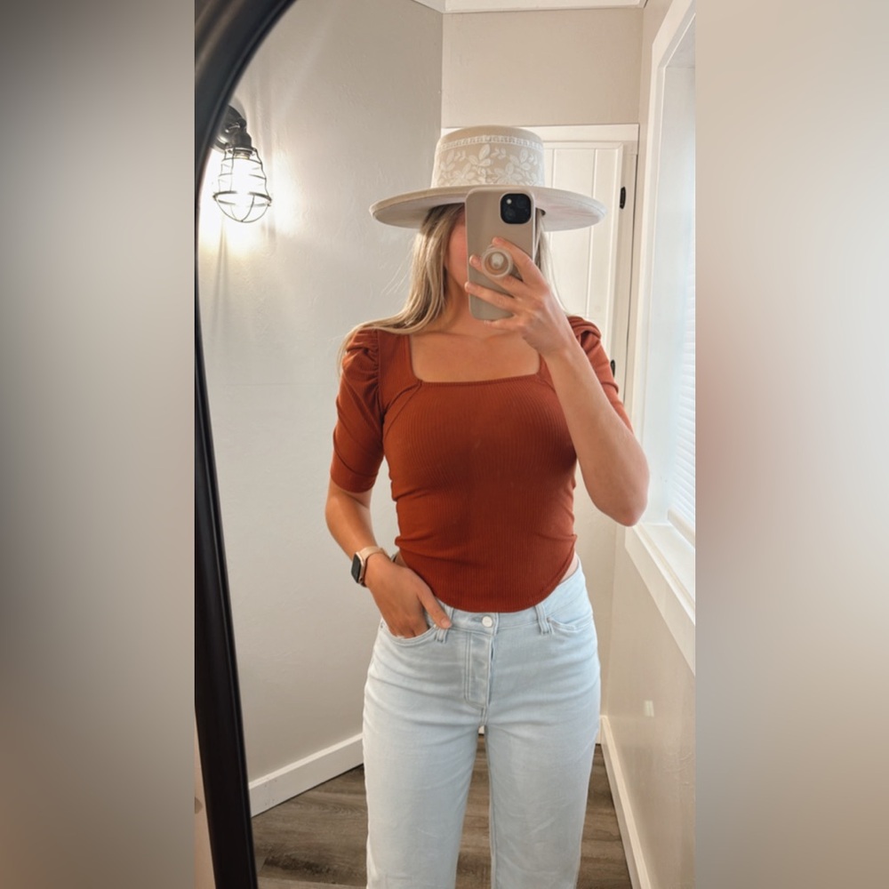 Free People Top Rust Orange Size xsmall - Free People puff sleeve top